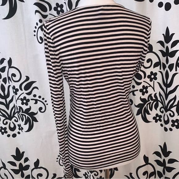 White House Black Market Size Small Long Sleeve Black/Ivory Stripe Tee - Picture 4 of 7